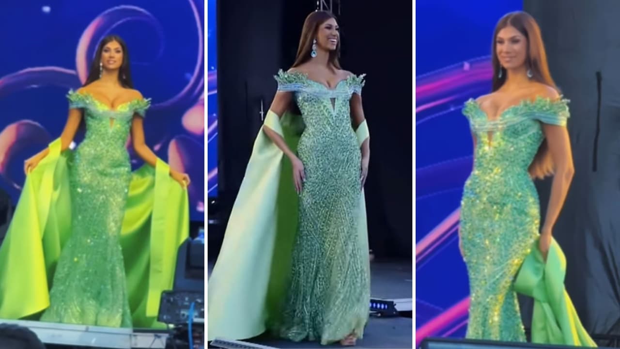 Lina Luaces se lució en la pasarela con vestido de noche.