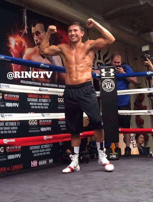 Gennady Golovkin enseñó sus armas previo a su combate contra David Lemieux del próximo 17 de octubre en el Madison Square Garden de Nueva York.
