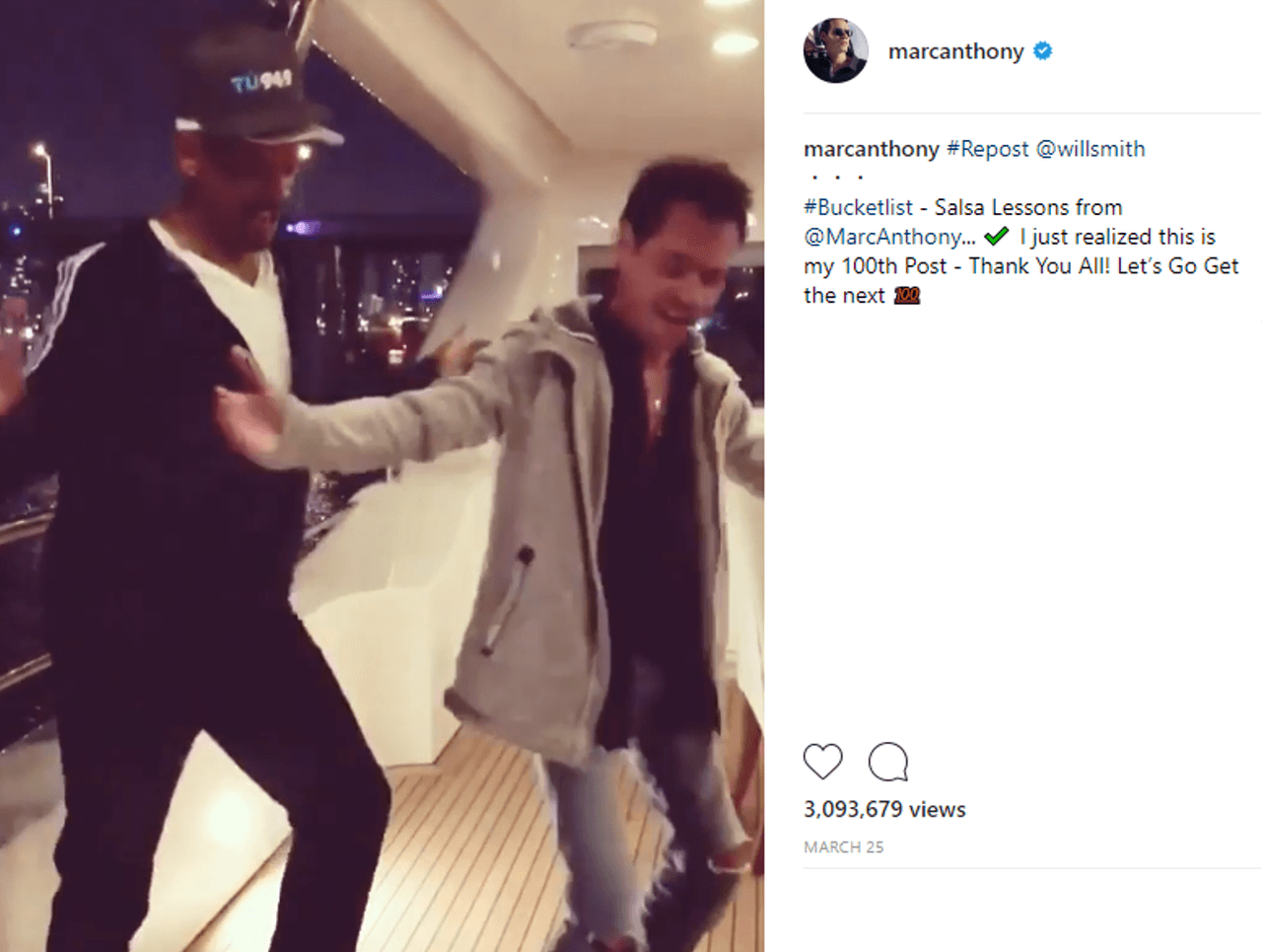 Como este cómico momento que el actor y rapero
<b><a href="https://www.univision.com/temas/will-smith">Will Smith</a></b> compartió en sus redes diciendo que ya podía eliminar algo de su 'bucket list': unas lecciones de salsa con el boricua.
