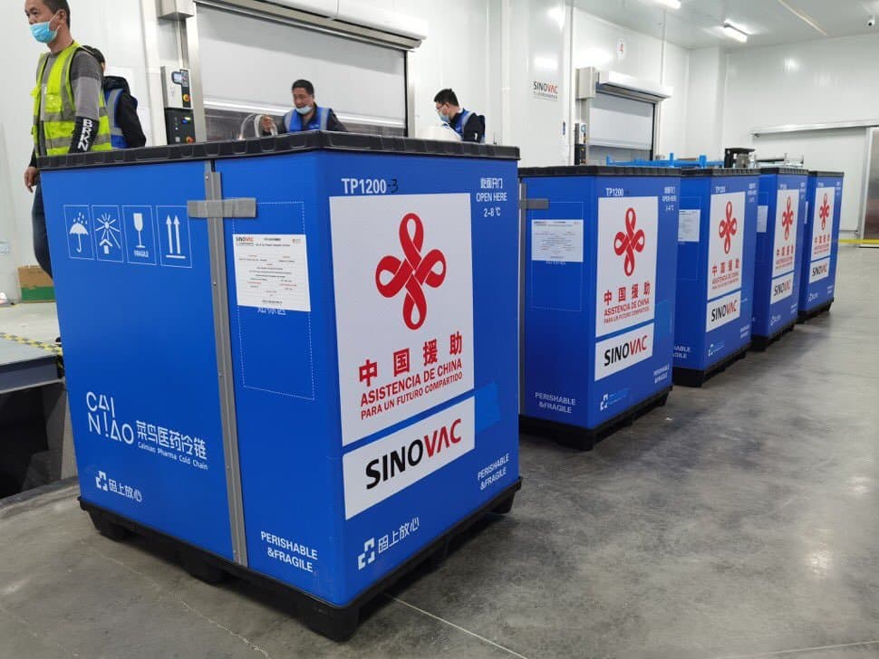 A shipment of the Sinovac vaccine arriving in El Salvador, April 4. 2021.