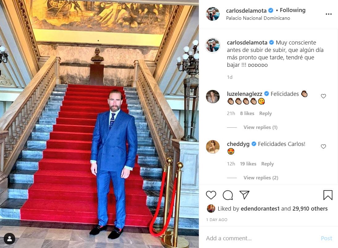 Carlos de la Mota fue designado Viceministro para las Comunidades Dominicanas en el Exterior, del Ministerio de Relaciones Exteriores, según información del diario dominicano
<a href="https://eldia.com.do/carlos-de-la-mota-es-designado-como-viceministro-para-las-comunidades-dominicanas-en-el-exterior/" target="_blank">El Día</a>.
<br>