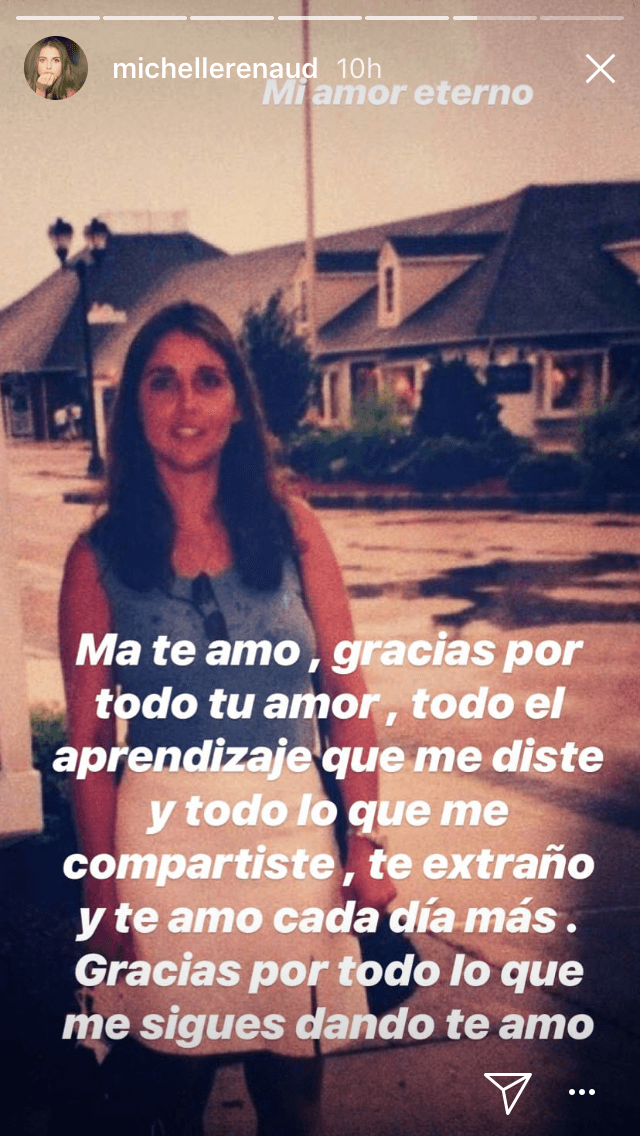 A través de una historia en Instagram, la actriz le dedicó un mensaje de amor y agradecimiento: "Ma, te amo, gracias por todo tu amor, todo el aprendizaje que me diste y todo lo que me compartiste, te extraño y te amo cada día más. Gracias por todo lo que me sigues dando, te amo".