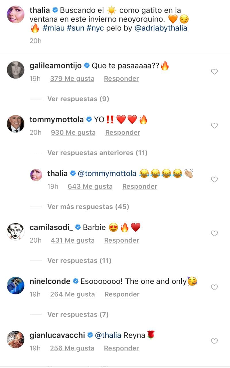 Aunque una de las que más sorprendió fue la presentadora mexicana Galilea Montijo, quien le respondió a Thalía con un: “¿¿Qué te pasaaaaa?? 🔥”.
<br>