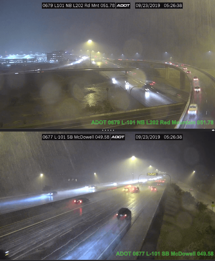 El Departamento de Seguridad Pública de Arizona informó las fuertes lluvias en todo el valle, donde advirtieron que las personas deben mantener su velocidad baja y no seguir a otros vehículos demasiado de cerca.