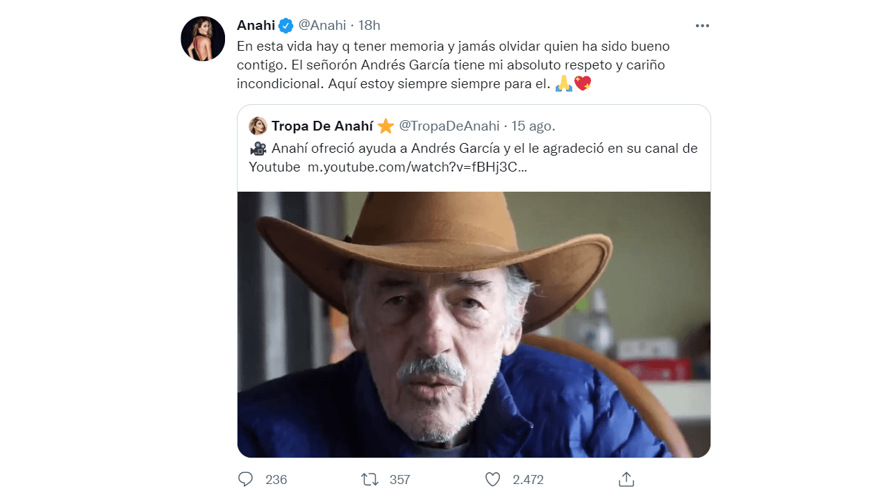 Anahí le reiteró su cariño y apoyo a Andrés García, a quien quiere como un padre.