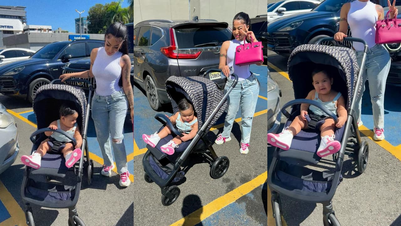 Yailin pasea a su hija en este carro para bebé de la marca Dior.