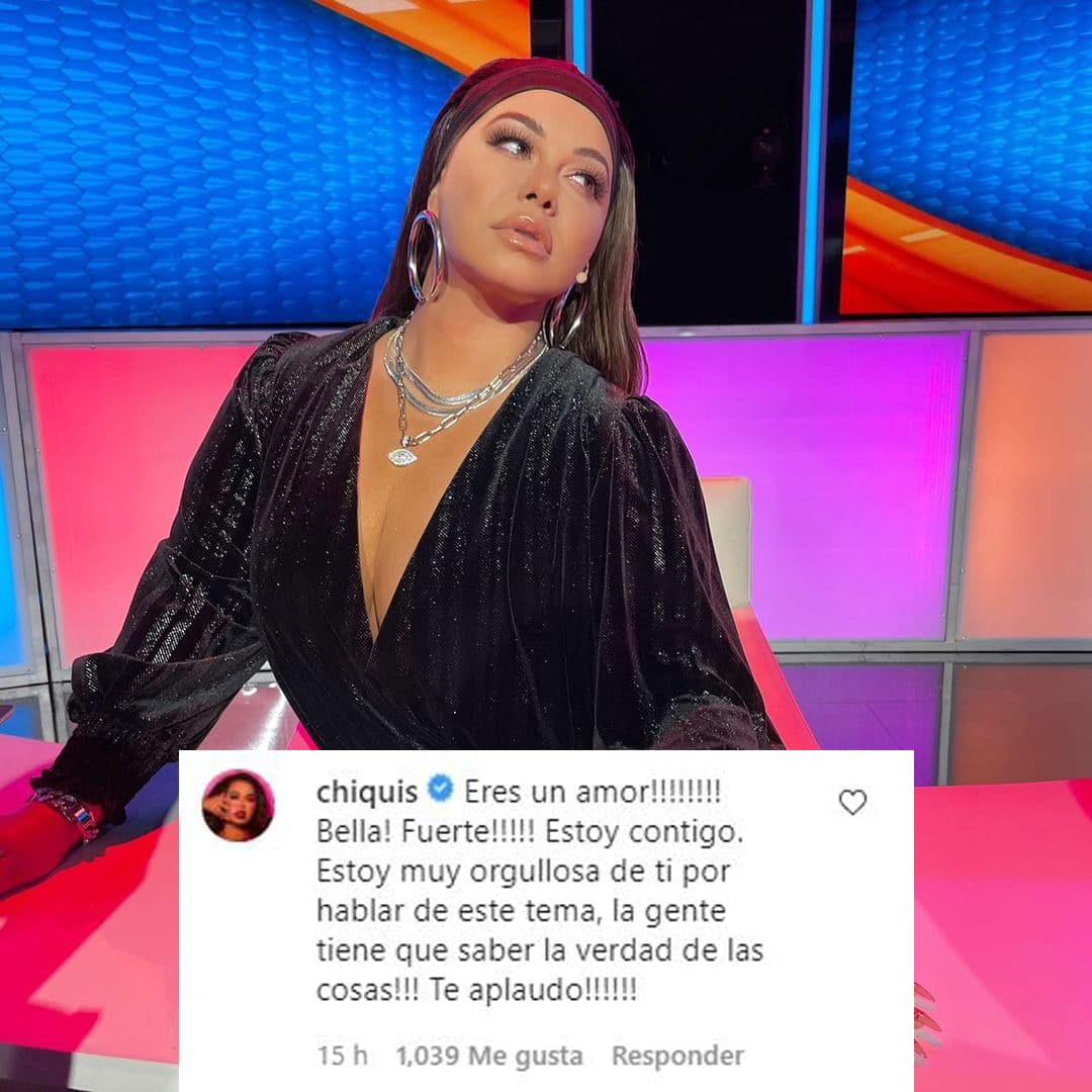 Chiquis Rivera le recordó todas sus fortalezas: "¡Eres un amor! ¡Bella, fuerte! Estoy contigo. Estoy muy orgullosa de ti por hablar de este tema, la gente tiene que saber la verdad de las cosas. ¡Te aplaudo!", expresó la hija de Jenni Rivera.