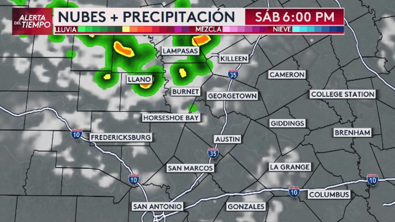 El inicio de las tormentas será en en Lampasas, Llano y Burnet a las 6 pm.
