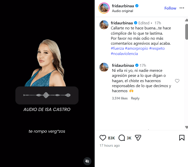 Frida Urbina denuncia presuntas agresiones de parte de Isa Castro.