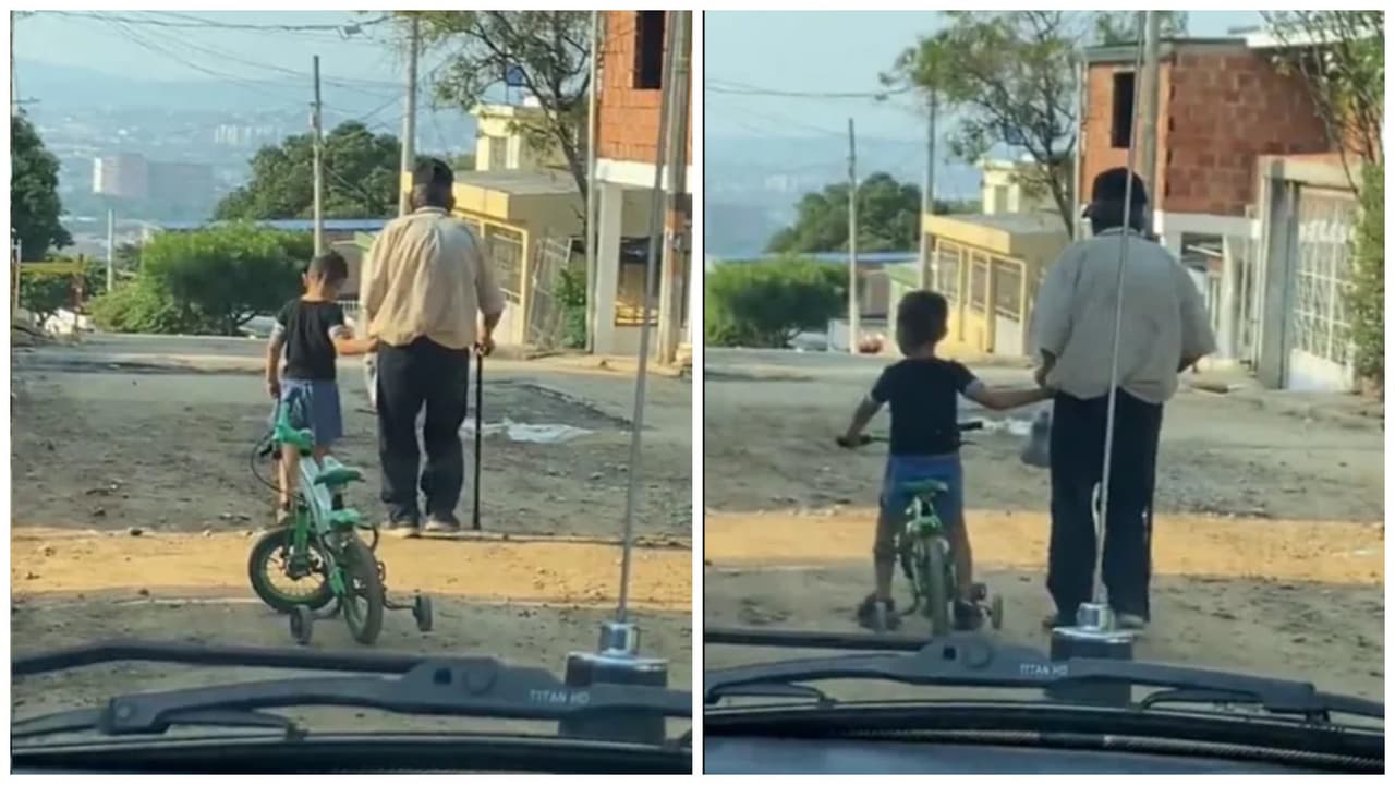 Niño ayuda a abuelito que no puede caminar a regresar a casa tomado de la mano: "Amor real"
