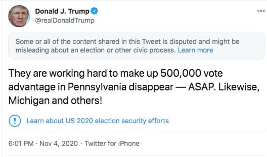 Captura de pantalla de Twitter tomada el 4 de noviembre de 2020.