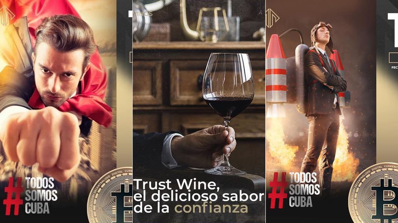 Trust Investing promotes itself in Cuba offering investments in cryptocurrency, wine, travel and music.