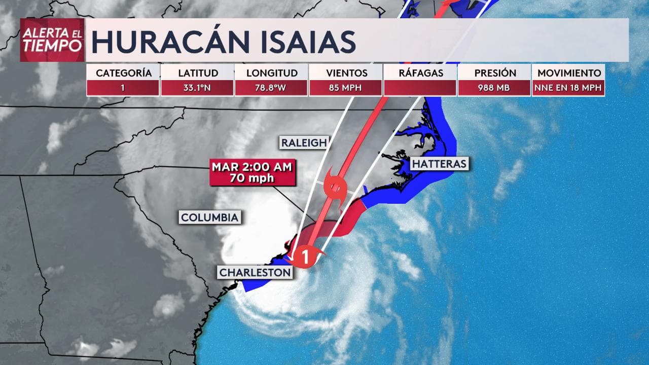 El sistema tropical ingresó al sur de Carolina del Norte y sus efectos se extenderán hasta la mañana del martes.