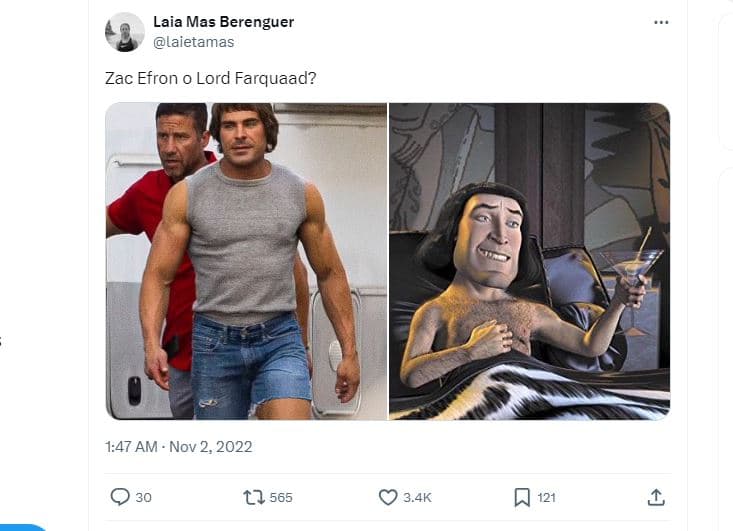 Usuarios de X (antes twitter) comparan a Zac Efron con Lord Farquaad