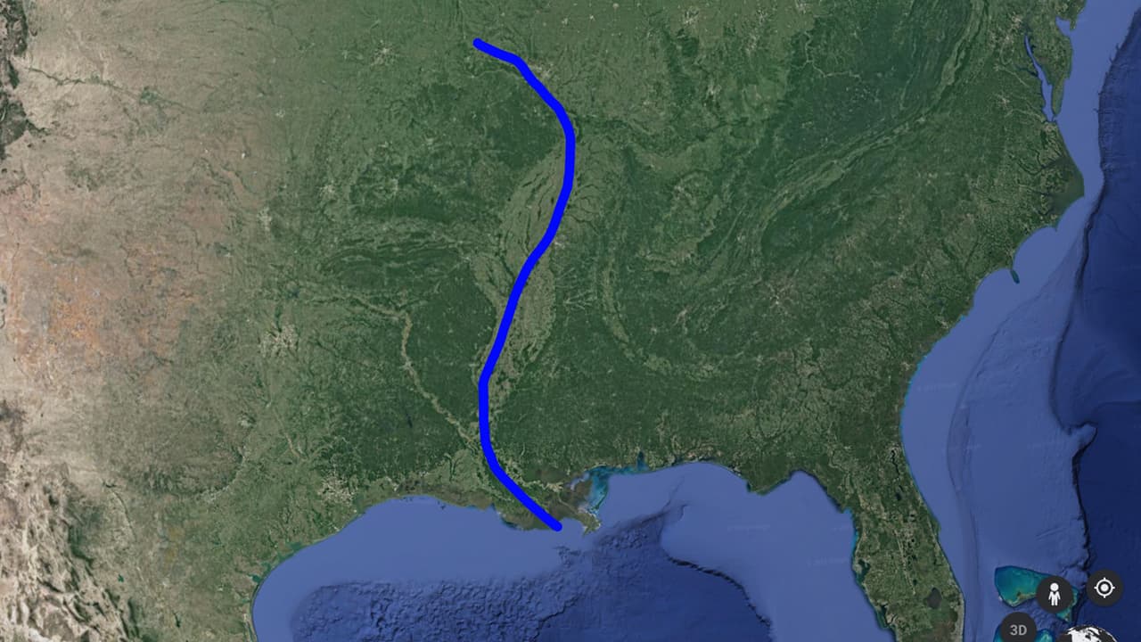 El río Mississippi pasa por diez estados del país y desemboca en el Golfo de México.