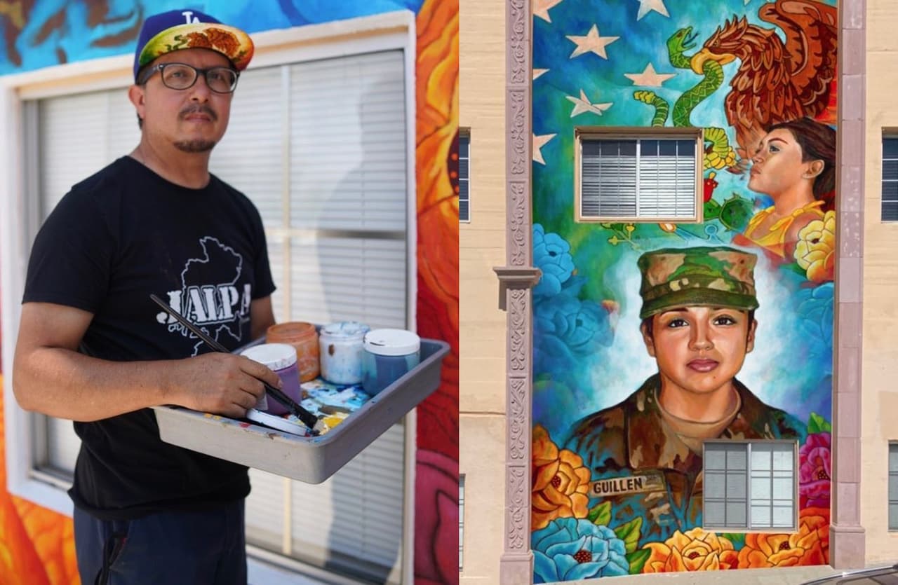 Juan Solís, un artista de 47 años del este de
<a href="https://www.univision.com/local/los-angeles-kmex?123" target="_blank">Los Ángeles, </a>decidió rendir homenaje a la soldado asesinada
<a href="https://www.univision.com/temas/vanessa-guillen">Vanessa Guillén, </a>a través de un mural en la ciudad de Terrace entre las calles Terrace Drive y Miller Avenue.