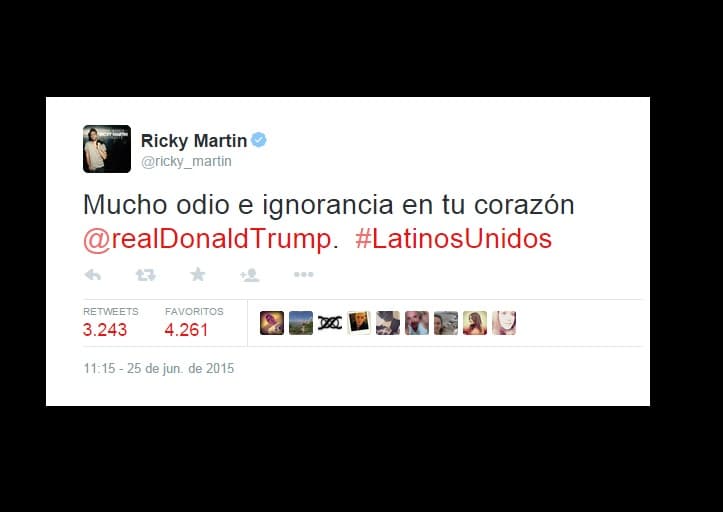 En otras ocasiones, Ricky ya se ha manifestado contra Trump. En sus redes sociales el boricua compartió este mensaje que fue apoyado por sus fanáticos.