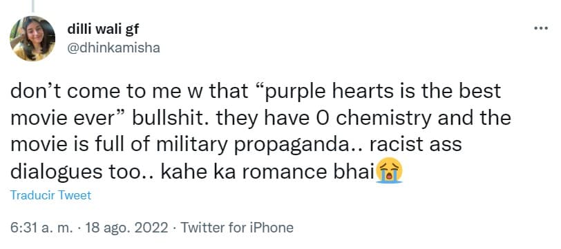 Críticas a 'Purple Hearts'