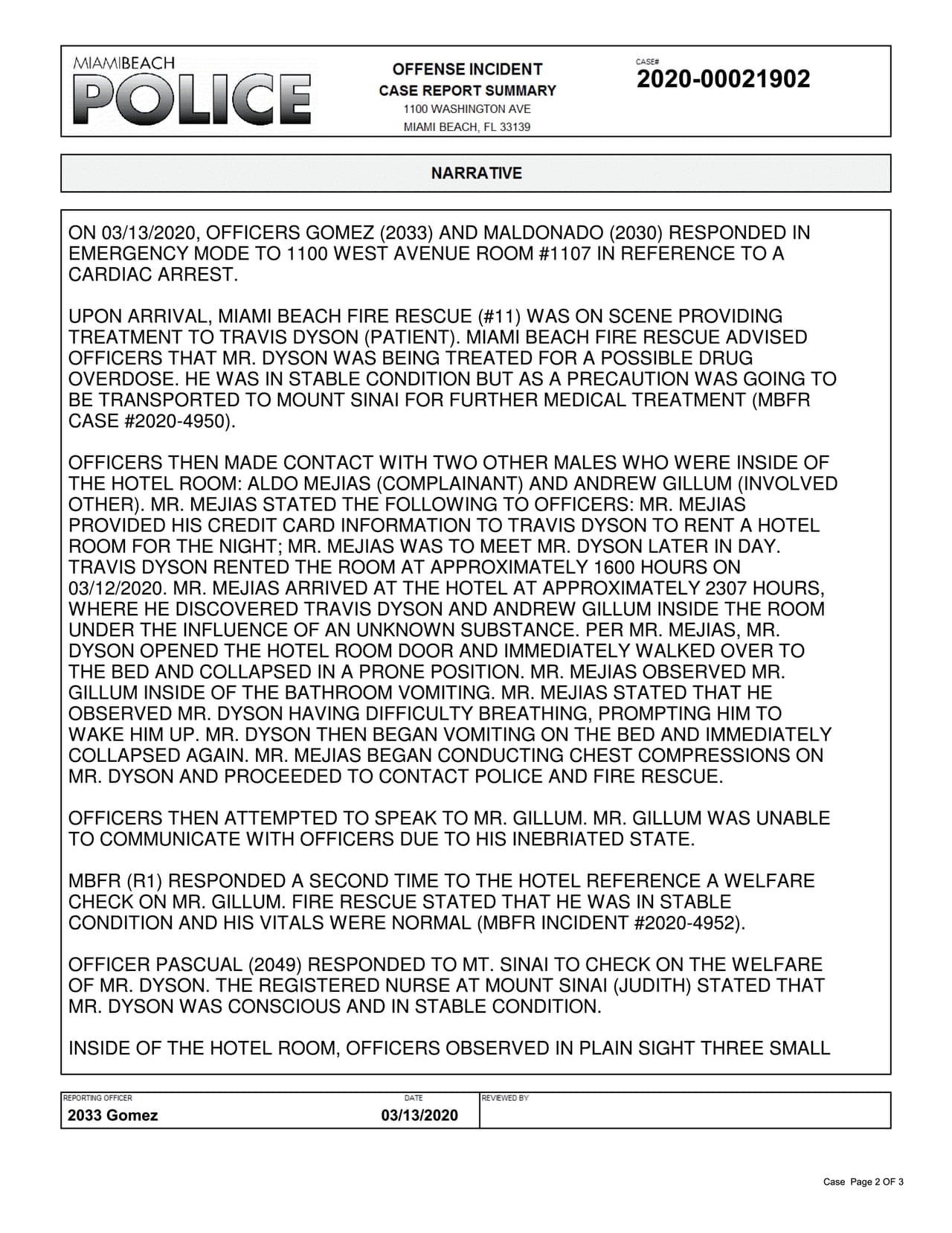 El nombre de Andrew Gillum aparece en un informe de incidente en Miami Beach.