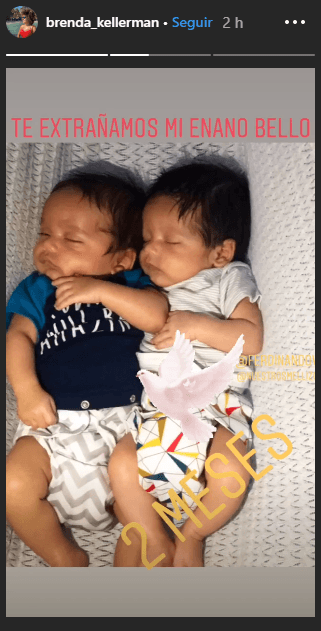 La pareja de Ferdinando replicó la fotografía que compartieron en la cuenta de sus mellizos. “Te extrañamos mi enano bello”, comentó.