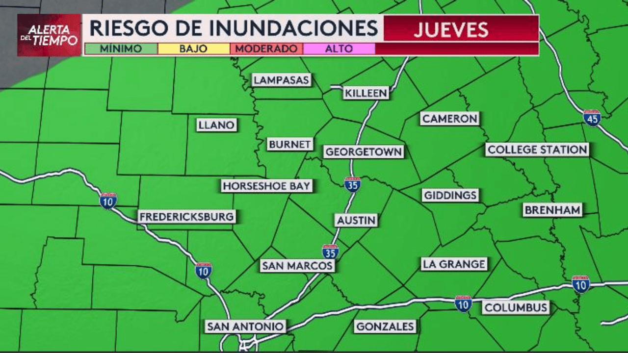 El jueves 5 de octubre, las condiciones serán más propensas a que haya riesgo de inundaciones para la zona del centro de Texas, incluyendo a Austin.