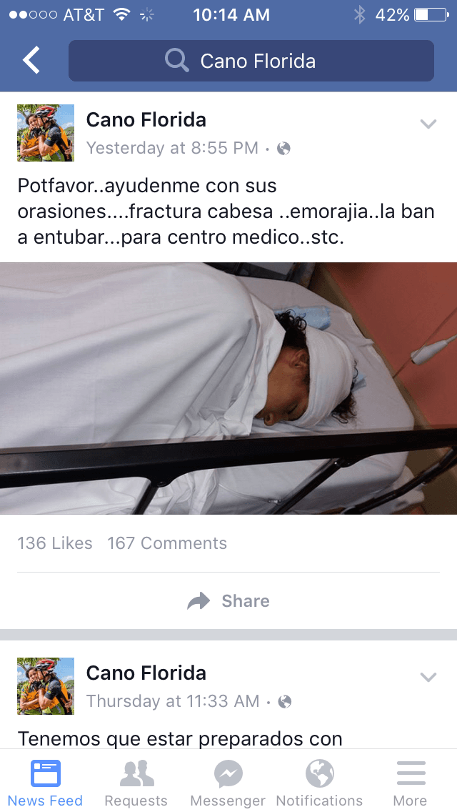 El padre de la ciclista, quien también practica el mismo deporte, pidió la oración de toda la gente para su pequeña.