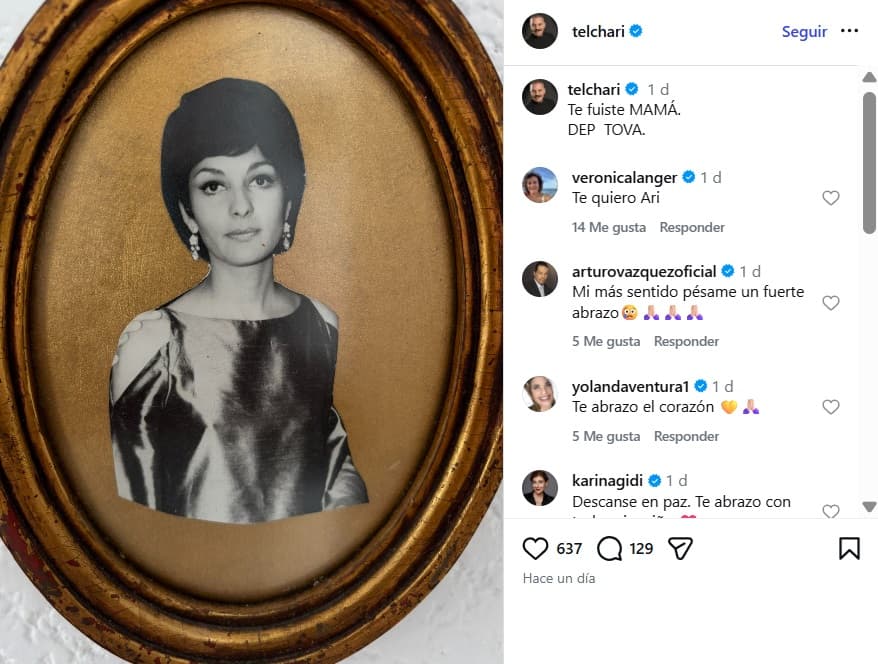 Ari Telch compartió la noticia sobre la muerte de su mamá.