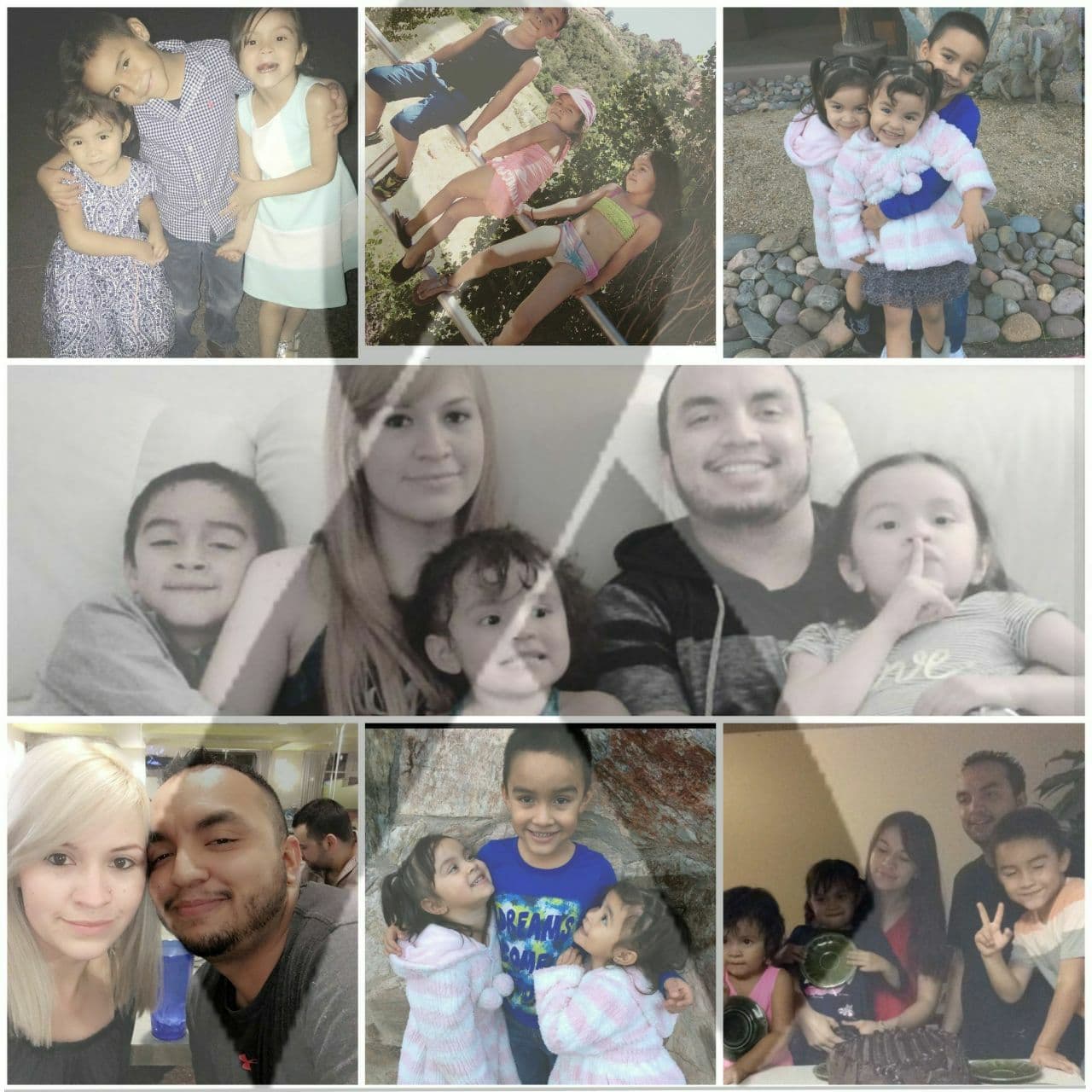 Amigos de la pareja hicieron un colage de fotos de la familia Garnica.