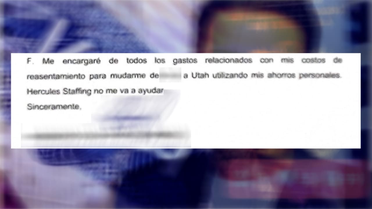 Entre los documentos que "Jesús" compartió con 
<i>Univision 32 </i>sobre su presunto trato con Molina y Hercules Staffing, indica que él iba a cubrir sus gastos de mudanza de Florida a Utah.