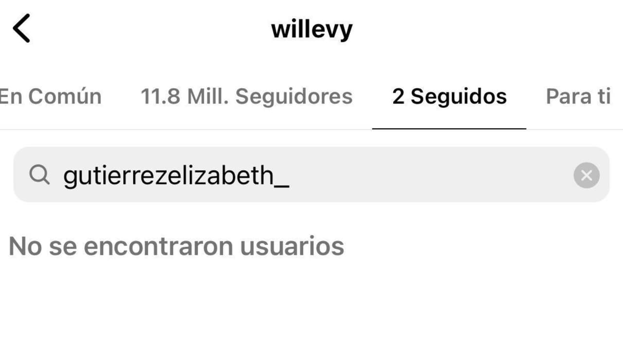 Revisando su perfil oficial en Instagram, se pudo corroborar que William Levy no sigue a Elizabeth Gutiérrez.