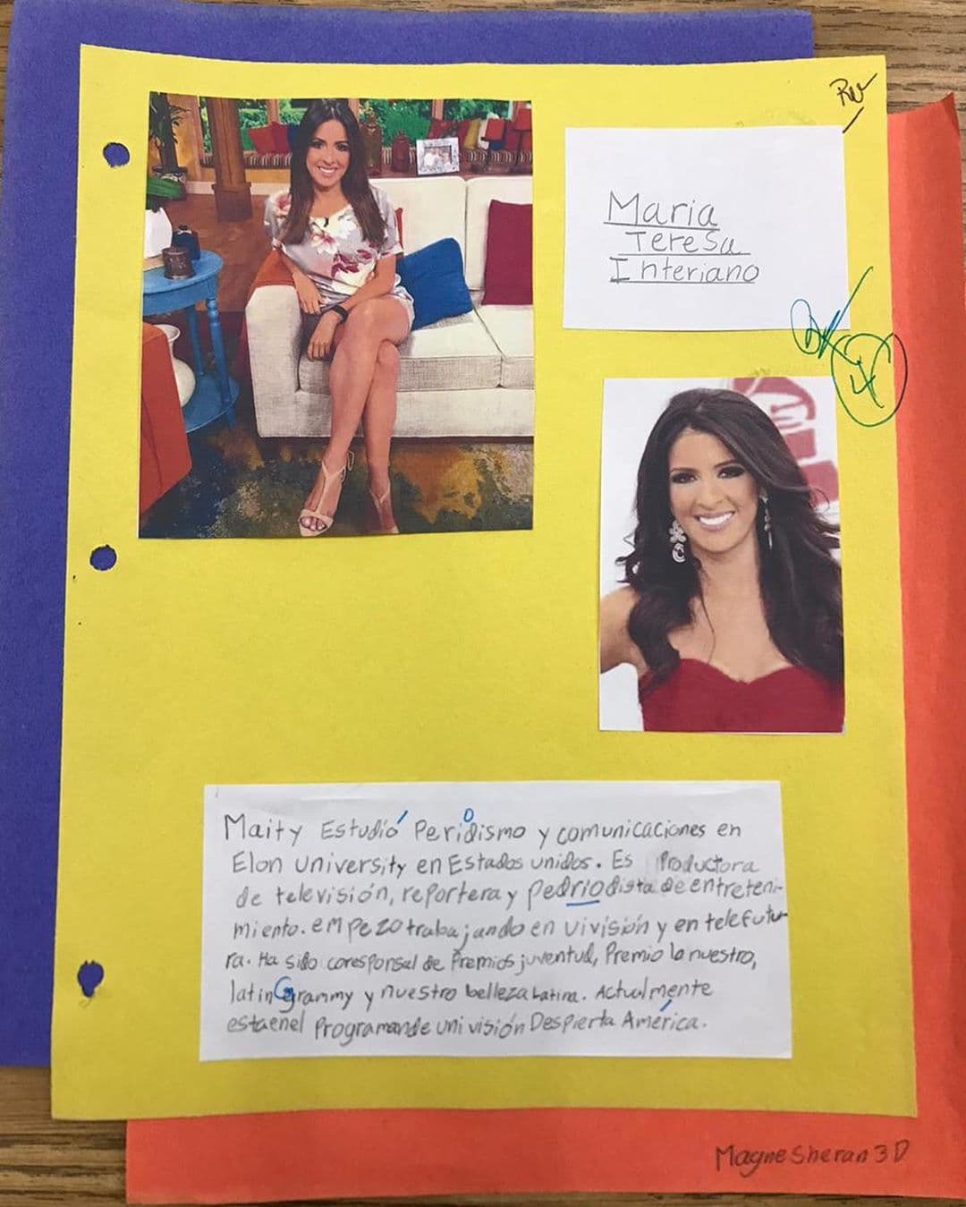 Maity Interiano se encontró con una gran sorpresa por parte de la clase de español de niños de tercer grado en Honduras, sus pequeños compatriotas la incluyeron en uno de sus proyectos. En sus trabajos señalaron que la periodista es un gran orgullo para la nación.