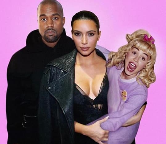 Pero la cosa no termina ahí, pues Miley también se ríe de la pareja que hacen Kanye y Kim. Le encanta jugar a que ocupa el lugar de la pequeña North, hija del matrimonio.