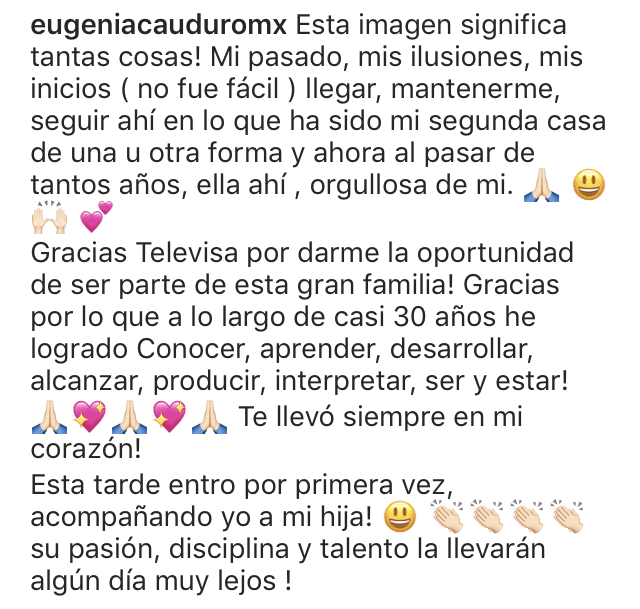 Junto a la imagen, Eugenia informó que por primera vez ella era la que estaba de acompañante de su hija en los foros de grabación, aunque no especificó en qué proyecto participará Luciana.