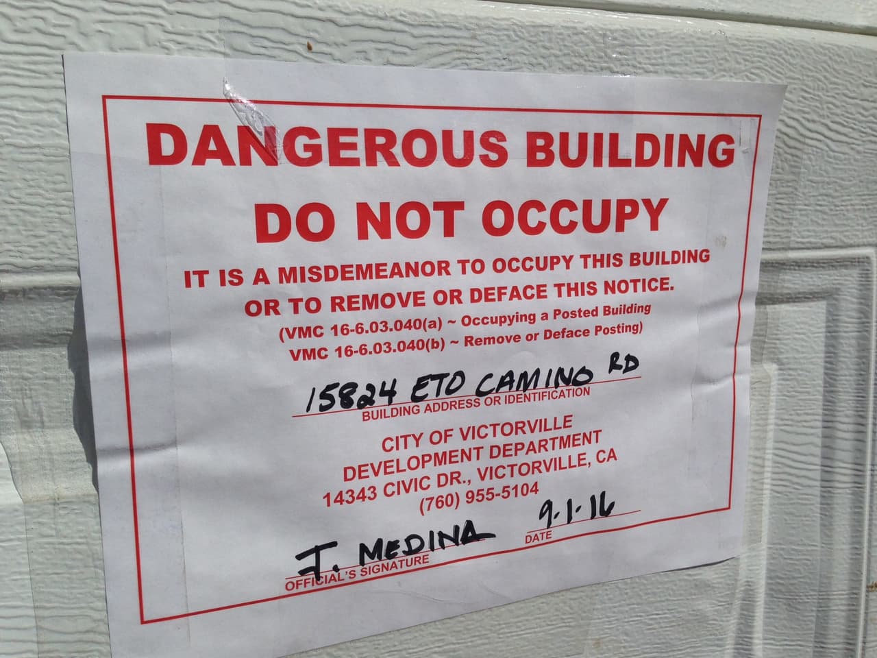 Se determinó que es peligroso habitar la vivienda.