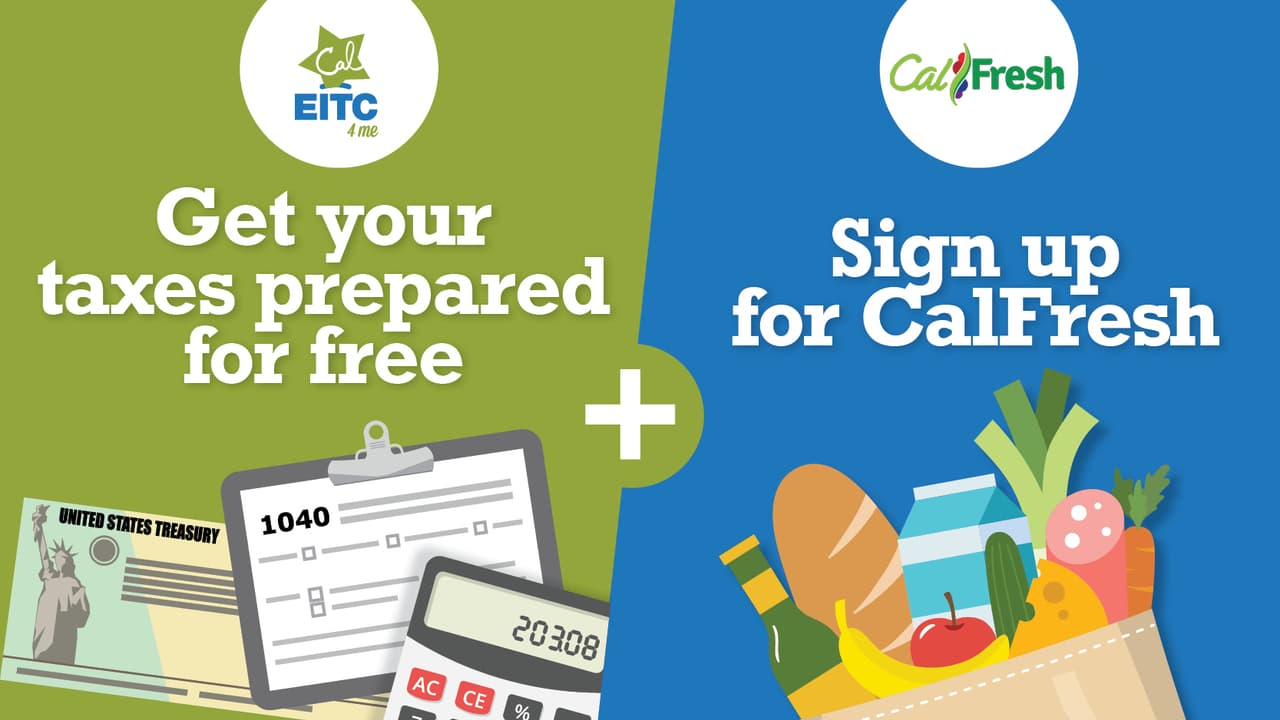 ¿Necesitas dinero extra y ayuda con los alimentos? Puede recibir ayuda para preparar tus impuestos gratis y en español e inscribirte en la línea en la asistencia alimentaria de CalFresh. en los enlaces que te compartimos a continuación: CalFresh:http://getcalfresh.org CalEITC:http://caleitc4me.org