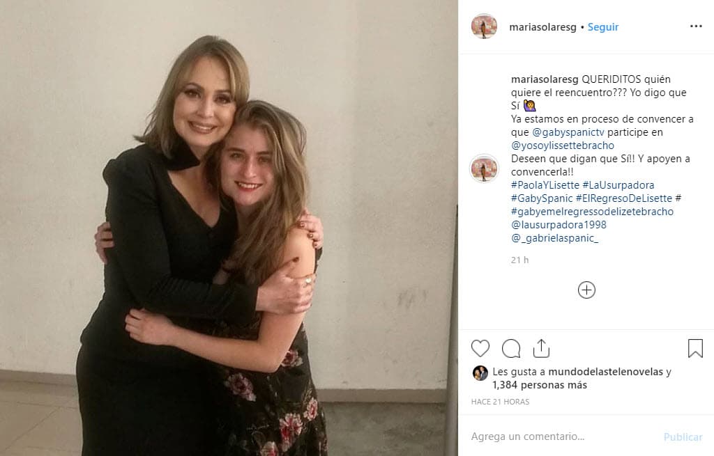 La joven compartió en su perfil de Instagram, en el que cuenta actualmente con más de 30 mil seguidores, una fotografía con Gaby Spanic junto a un mensaje que emocionó a muchos de los fanáticos de 'La usurpadora'.