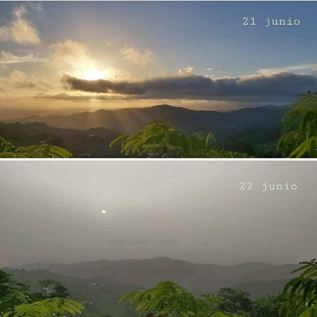 El amanecer de ayer y el amanecer de hoy, lunes, desde Jayuya, Puerto Rico.