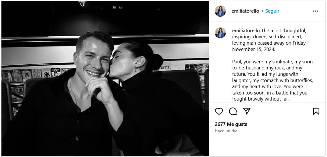 Prometida de Paul Teal lo despide con emotivo mensaje.