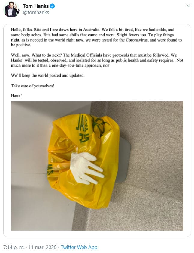 "Hola, Rita y yo estamos en Australia. Nos sentimos 
<b>un poco cansados</b>, como si tuviéramos un resfriado, y 
<b>con dolores en el cuerpo</b>. Rita ha tenido escalofríos y también un poco de fiebre. Para hacer las cosas bien, nos hicimos la prueba del coronavirus y el resultado fue positivo", se lee en el primer párrafo del comunicado.
<br>