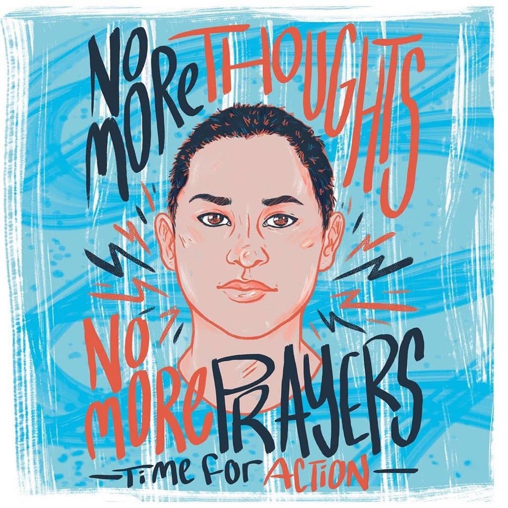 "Priorizar la vida sobre las armas" es la solicitud contundente que muchos, de la mano de los dibujos de algunos reconocidos ilustradores, comparten en redes. El estudio de ilustración Shering Creations mostró su conmoción creando un retrato dibujado de Emma y convirtiéndolo en un afiche que los internautas pueden comprar por 10 dólares que serán donados a los fondos de las víctimas de la escuela Stoneman Douglas.