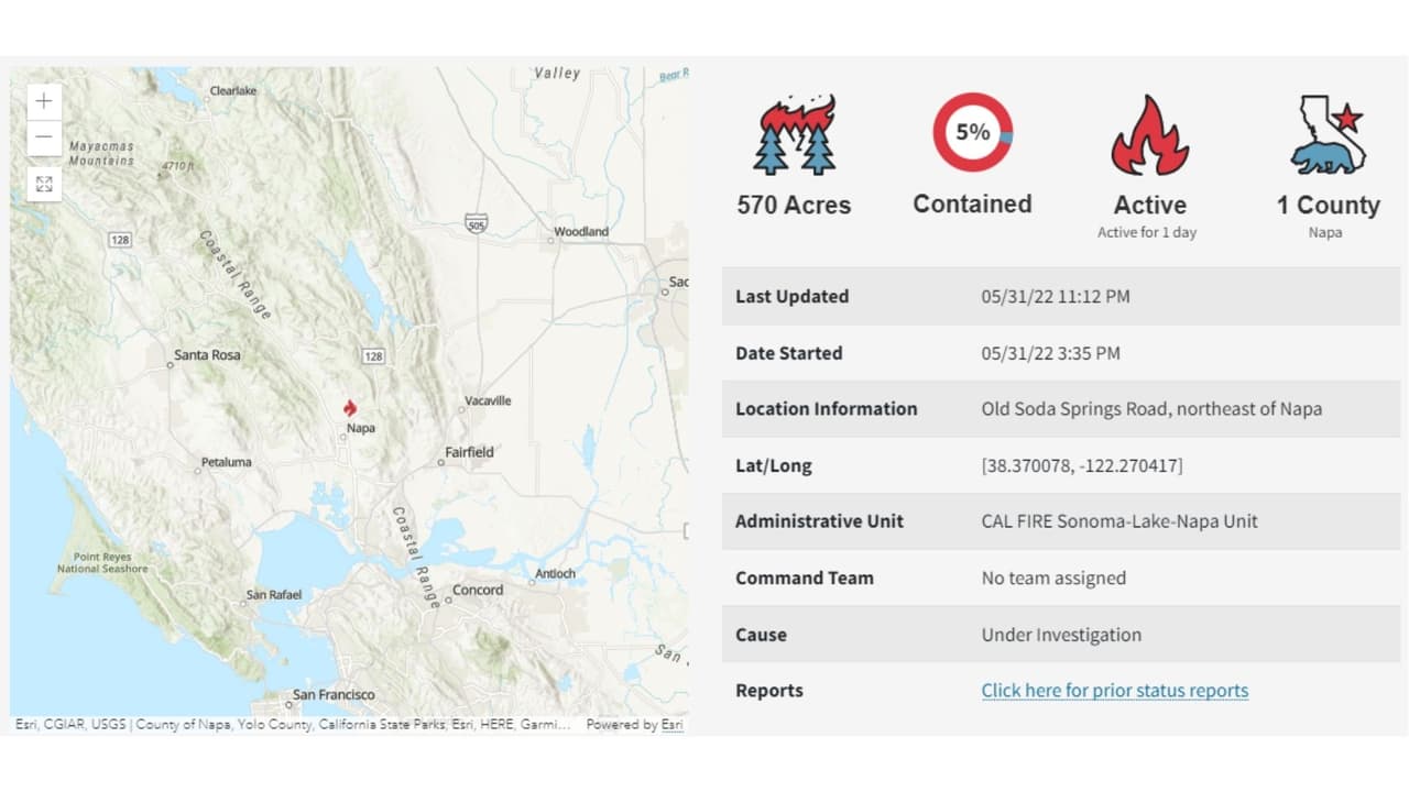 El incendio Old Fire abarca 570 acres hasta el miércoles 1 de junio por la mañana.
