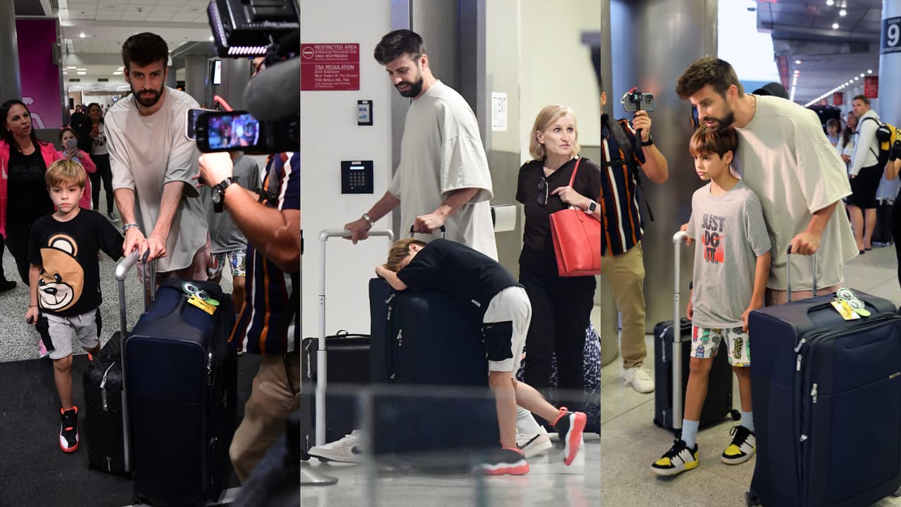 Piqué parecía estar preocupado por encontrar el auto que lo sacaría del aeropuerto junto a sus hijos.