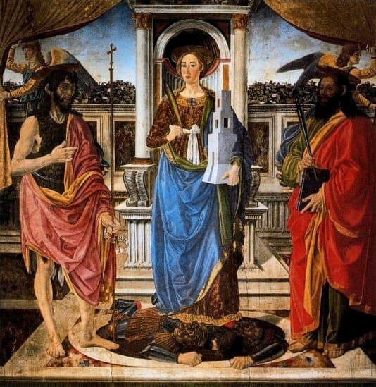 La relación entre Santa Bárbara y Shangó se establece por el hecho de que para apartarla de los hombres que la deseaban, su padre (que era pagano) la encerró en la torre de un castillo, cuando conoció que su hija se había convertido al cristianismo, la entregó a los tribunales y fue condenada a muerte por no renunciar a sus creencias. Poco después su padre fue fulminado por un rayo.