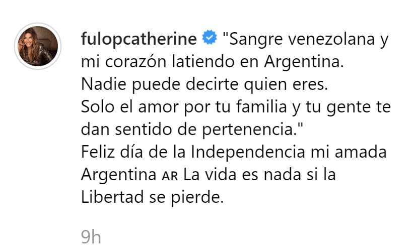 En el mensaje reitera su amor por su natal Venezuela, pero también por el país gaucho en el que vive desde hace más de 20 años.
<br>