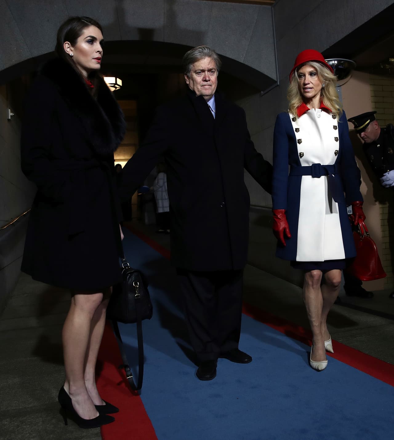 <b>The first day in power. </b>Hope Hicks along with Steve Bannon and Kellyanne Conway at the swearing-in ceremony of the new president on Capitol Hill. January 20, 2017.
<br>