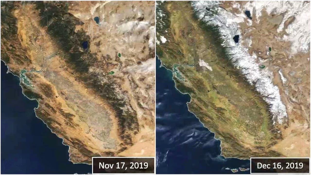 Fotografía interactiva: la Sierra Nevada de California antes y después del ciclón bomba que azotó al estado