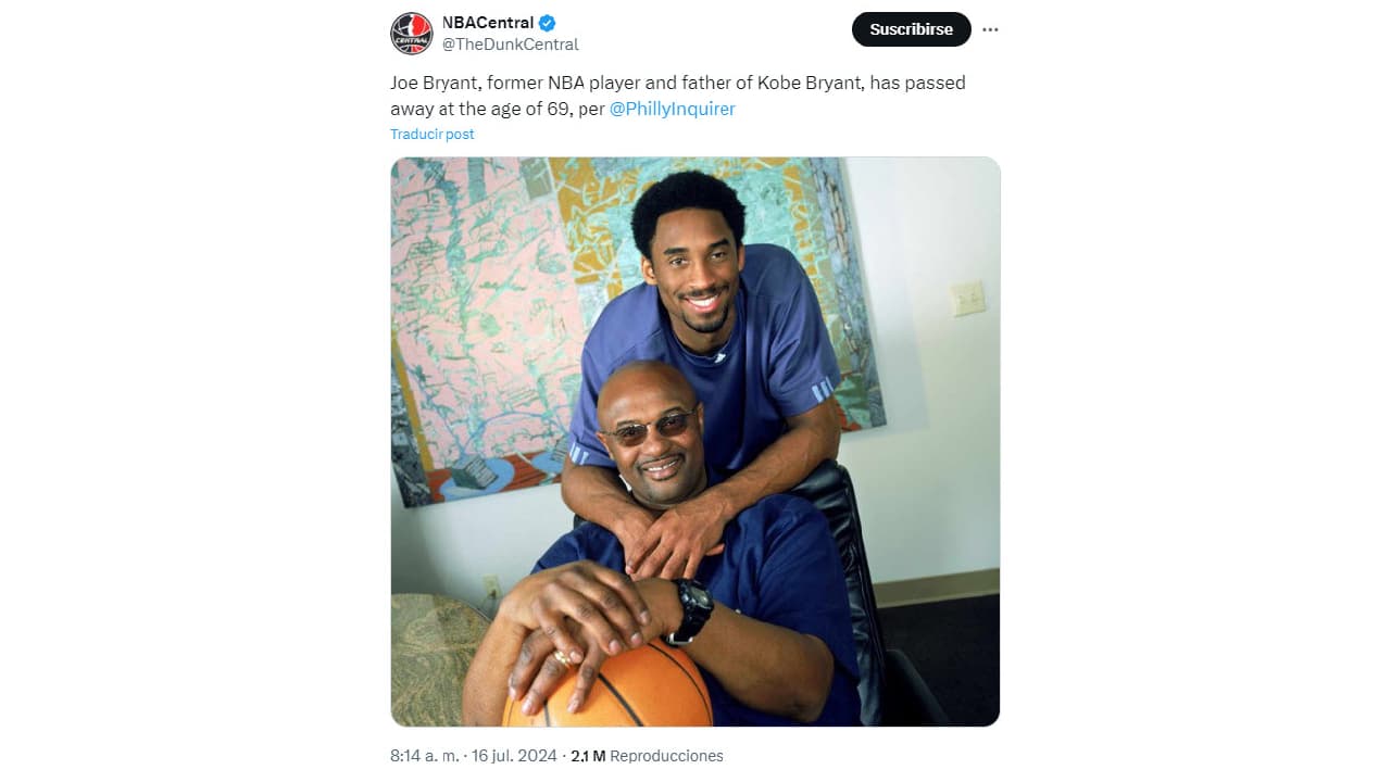 Muere Joe 'Jollybean' Bryant, padre de Kobe Bryant.