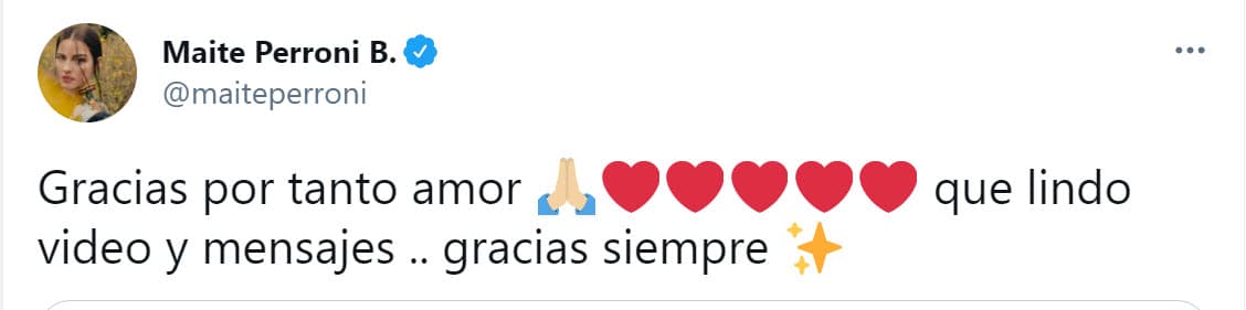 Mientras eso sucede, Maite Perroni también tuvo actividad en Twitter, en donde
<b><a href="https://twitter.com/maiteperroni/status/1403942338162999298" target="_blank">agradeció "tanto amor"</a></b> por los mensajes de apoyo que ha recibido por parte de sus fans.
<br>