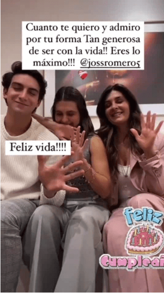 "Cuanto te quiero y admiro por tu forma tan generosa de ser con la vida. Eres lo máximo @jossromero5. Feliz vida", escribió Mayrín Villanueva en sus historias de Instagram sobre un video que grabó con Joss y su hija en TikTok.
