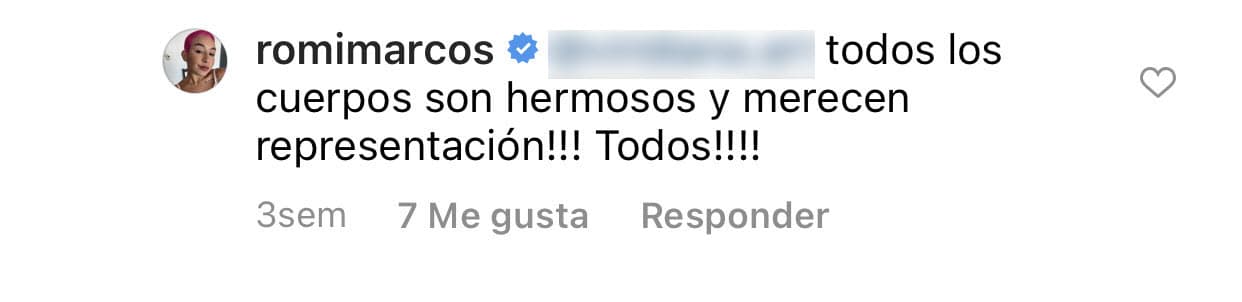 Ante eso, Romina ha dicho que "todos los cuerpos son hermosos" y 
<b>deben ser "representados". </b>
<br>